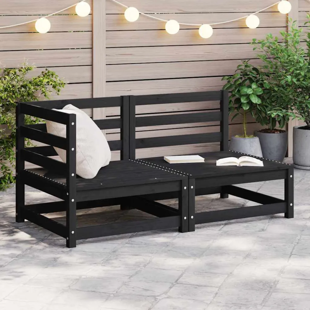 Poltrona Dondolo Set Divani da Giardino 2 pz Nero Legno Massello di Pino
