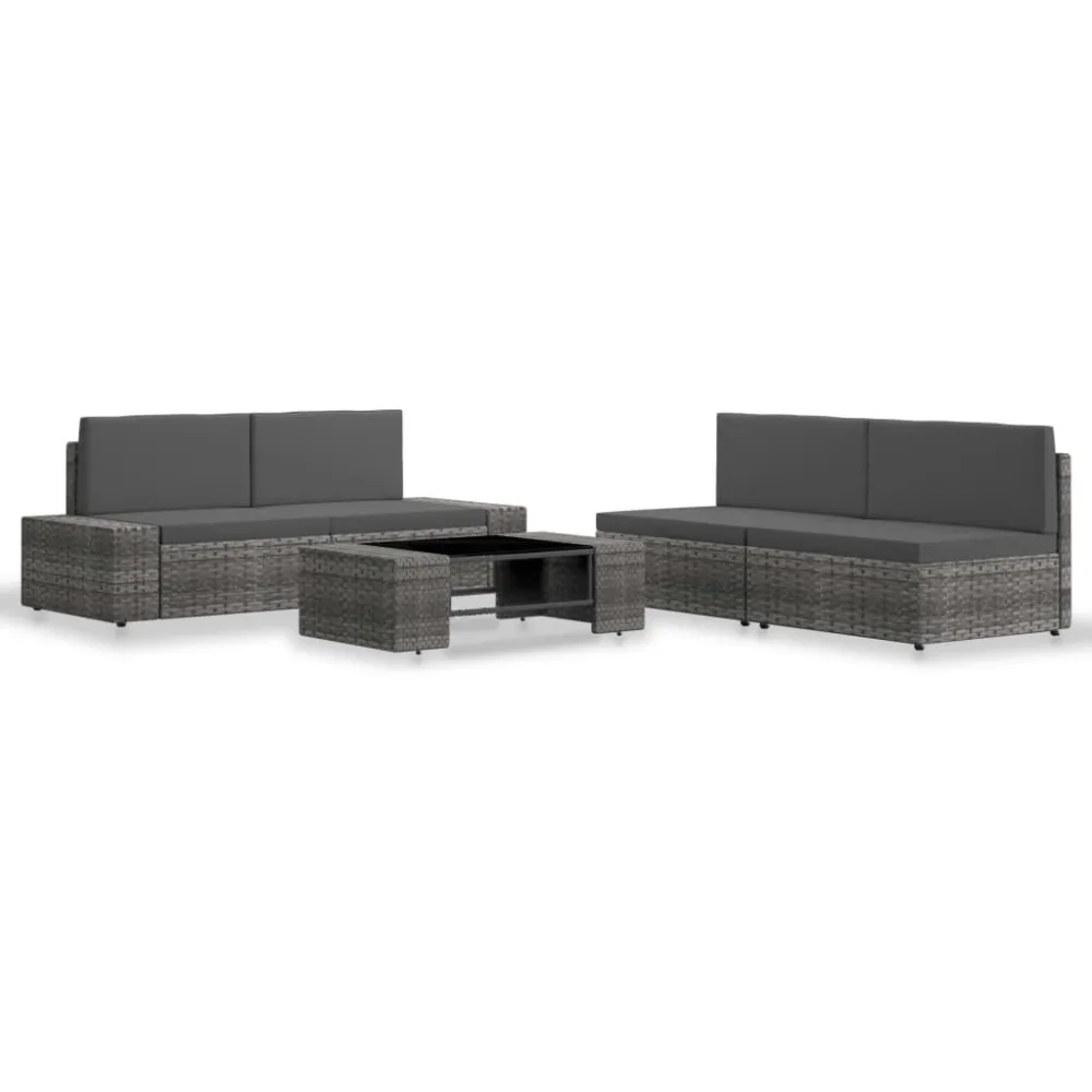 Poltrona Dondolo Set Divani da Giardino 5 pz Polyrattan Grigio