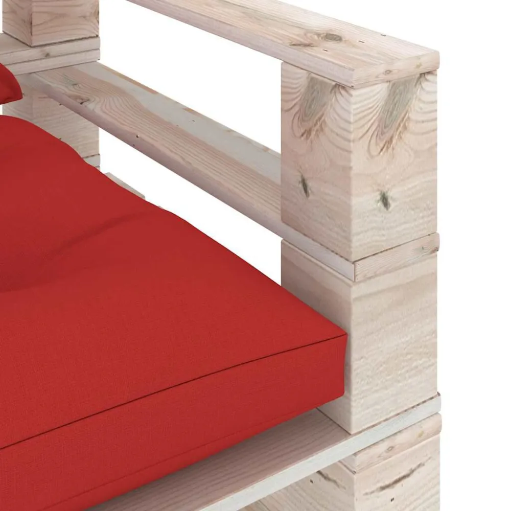 Poltrona da Giardino Pallet con Cuscini Rossi Legno di Pino con Rivestimento Tessuto