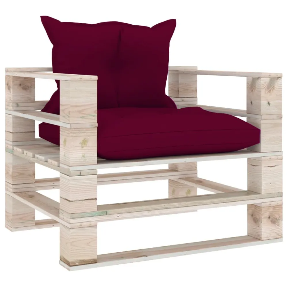 Poltrona Giardino Pallet con Cuscini Rosso Vino Legno di Pino per Giardino e Spiaggia