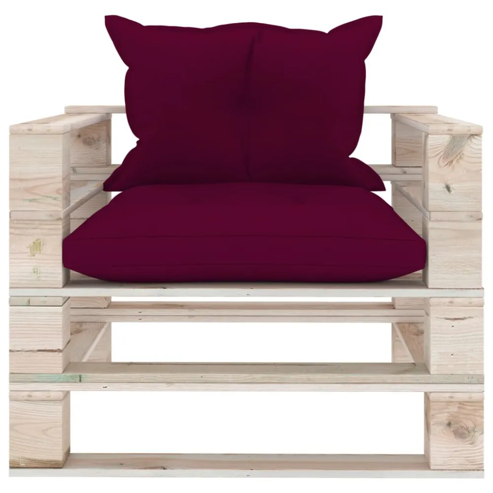 Poltrona Giardino Pallet con Cuscini Rosso Vino Legno di Pino per Giardino e Spiaggia