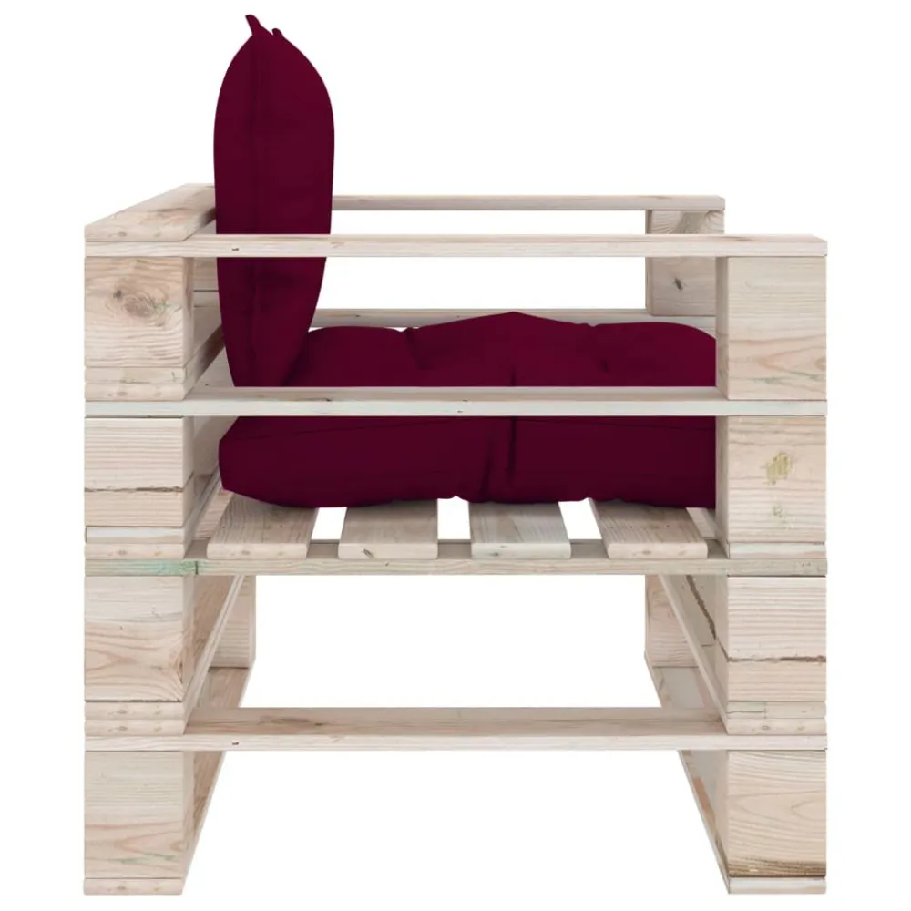 Poltrona Giardino Pallet con Cuscini Rosso Vino Legno di Pino per Giardino e Spiaggia