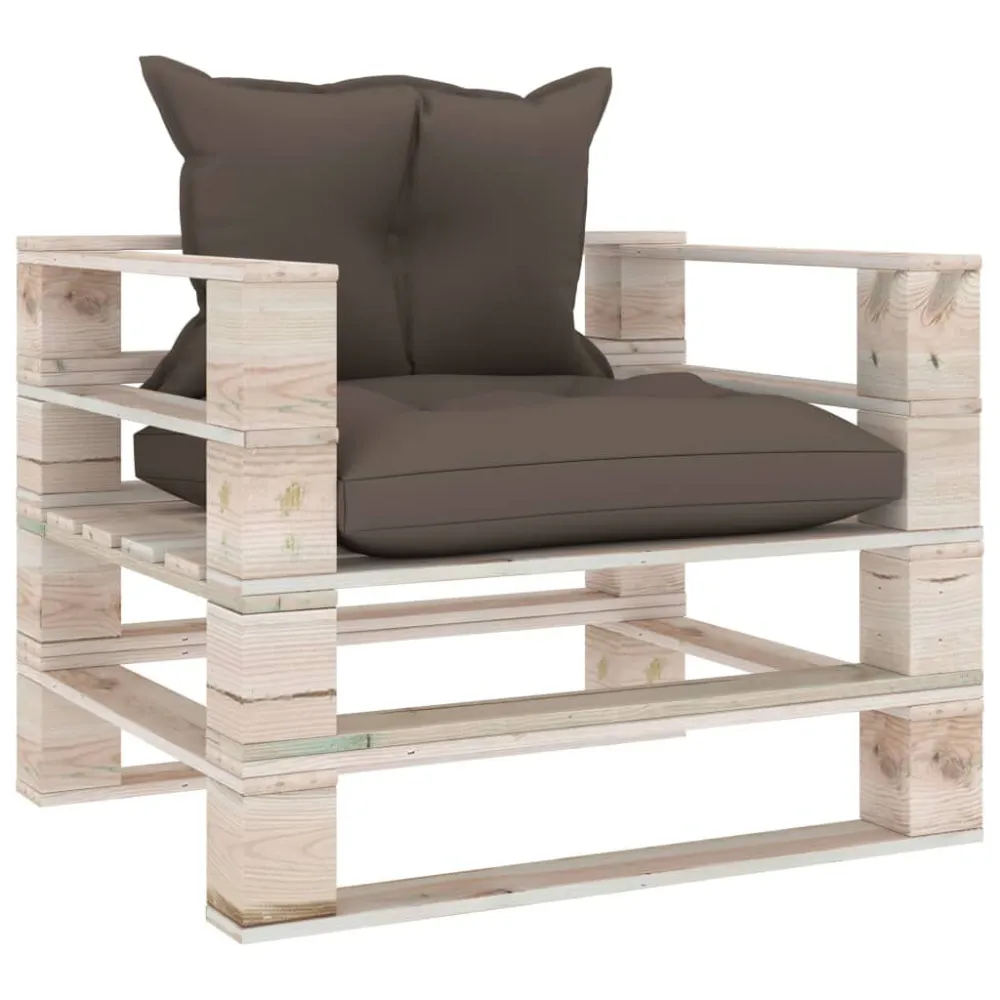 Poltrona da Giardino Pallet con Cuscini Tortora Legno di Pino Colori Vivaci