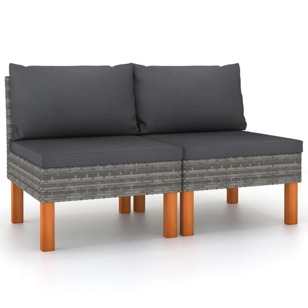 Poltrona Girevole Divani Centrali 2 pz Polyrattan e Legno Massello di Eucalipto