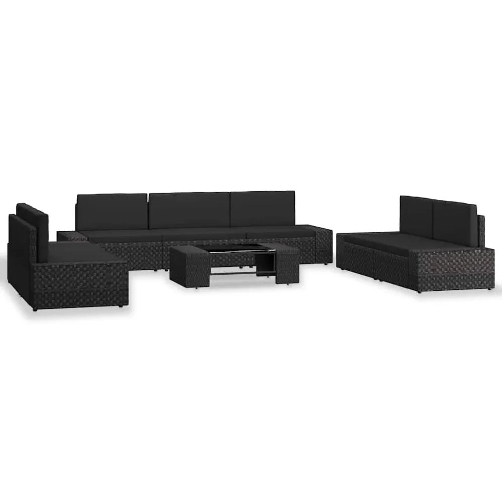 Premium Resina Sintetica Set Divani da Giardino 8 pz Polyrattan Nero