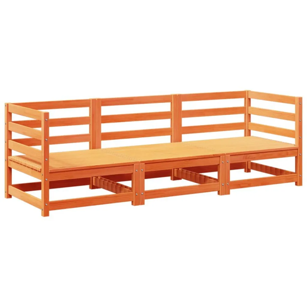 Premium Resina Sintetica Set Divani da Giardino 3 pz Marrone Cera Legno Massello Pino