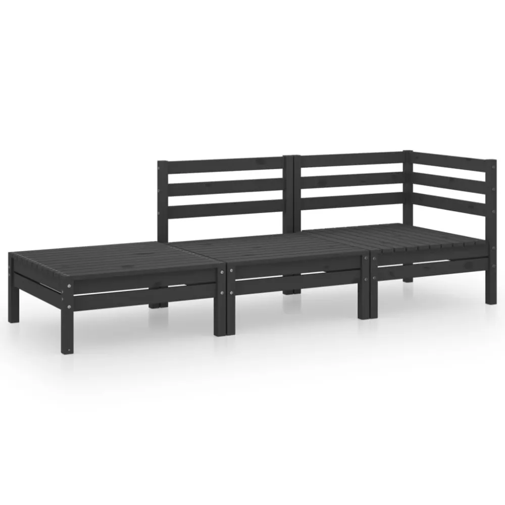 Premium Resina Sintetica Set Divani da Giardino 3 pz Nero Legno Massello di Pino