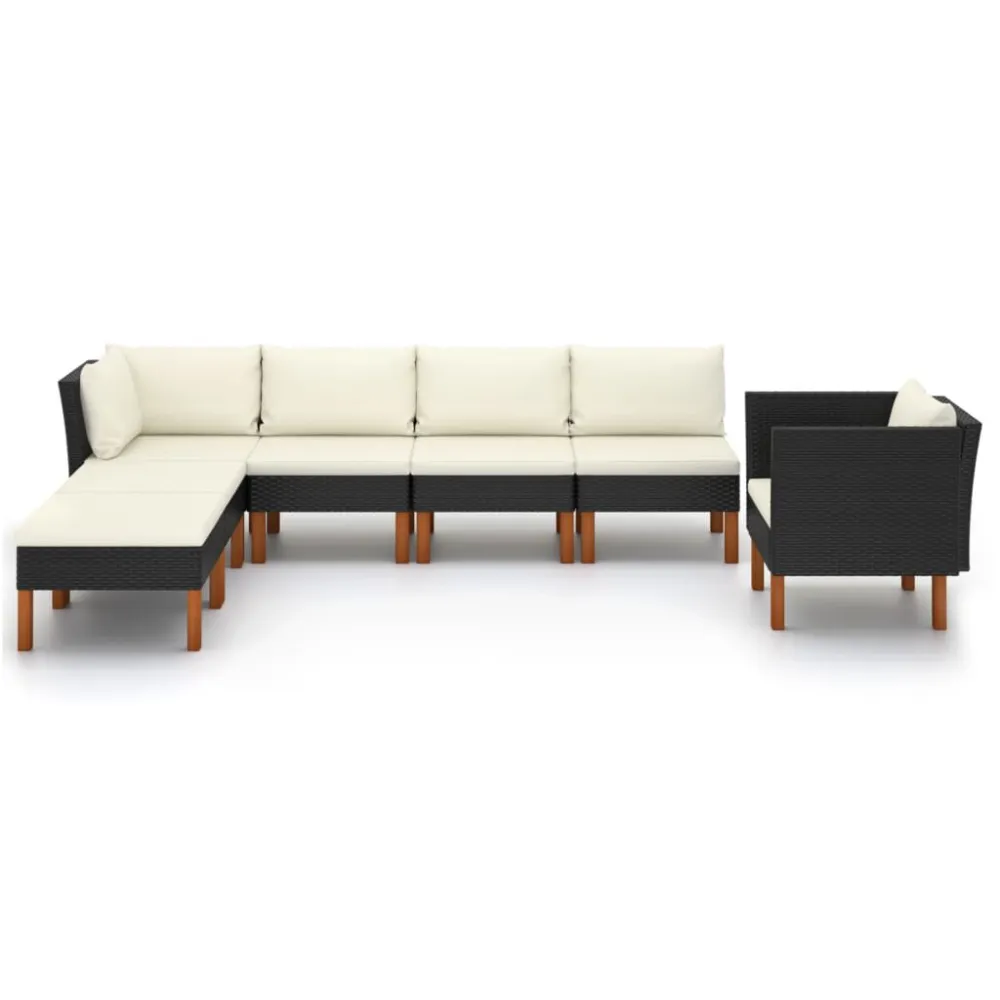 Premium Resina Sintetica Set Divani da Giardino 7pz Polyrattan Legno di Eucalipto Nero