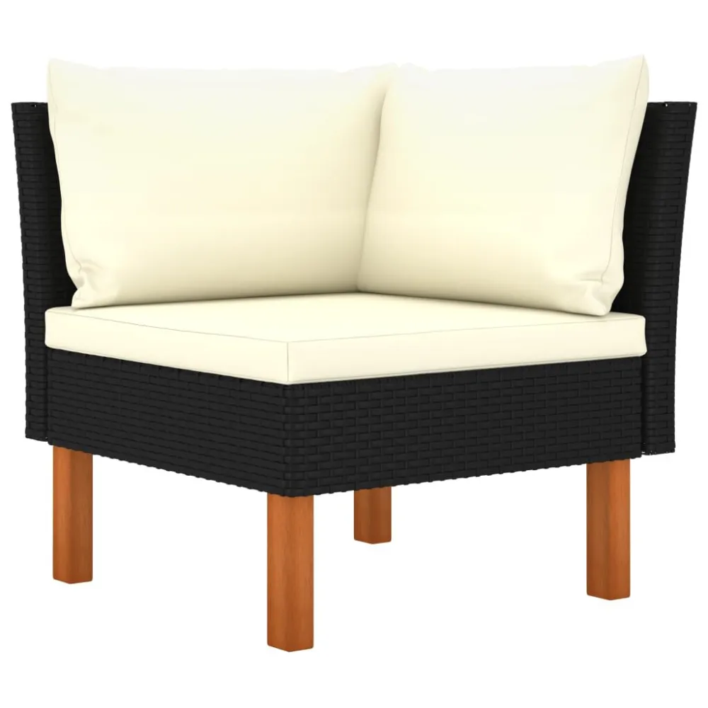 Premium Resina Sintetica Set Divani da Giardino 7pz Polyrattan Legno di Eucalipto Nero