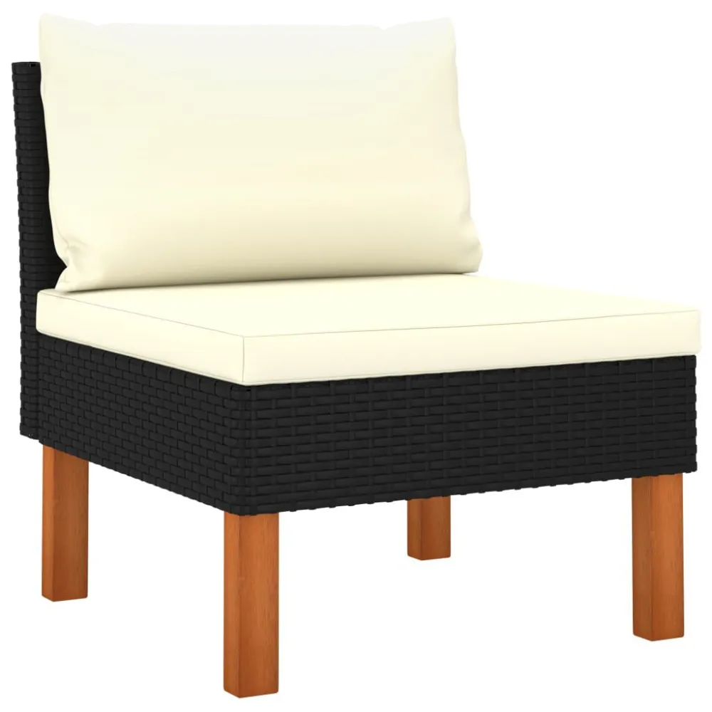 Premium Resina Sintetica Set Divani da Giardino 7pz Polyrattan Legno di Eucalipto Nero