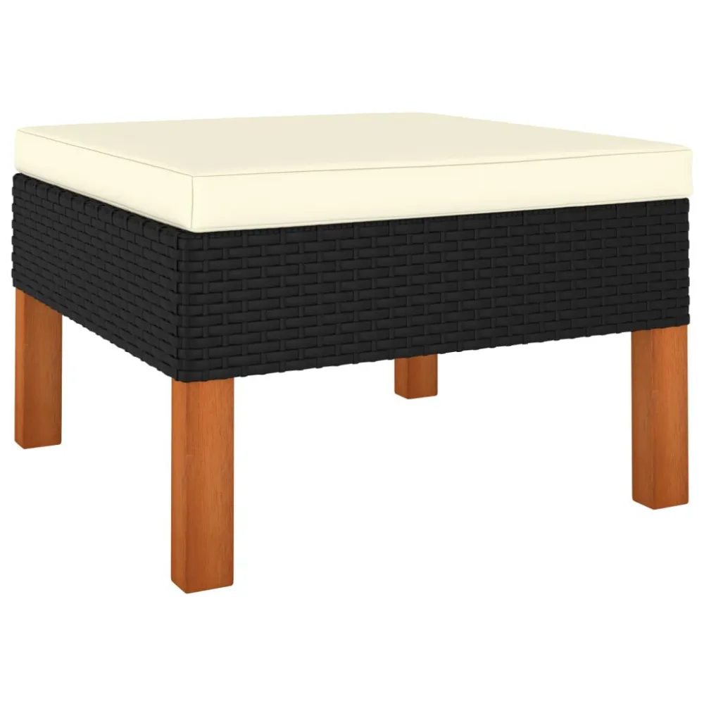 Premium Resina Sintetica Set Divani da Giardino 7pz Polyrattan Legno di Eucalipto Nero