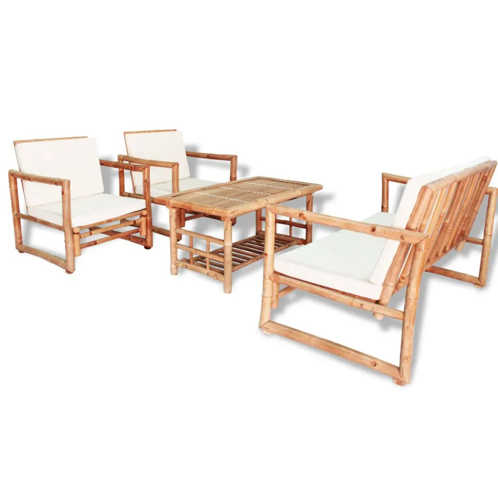 Premium Resina Sintetica Set Divani da Giardino 4 pz con Cuscini Bambù