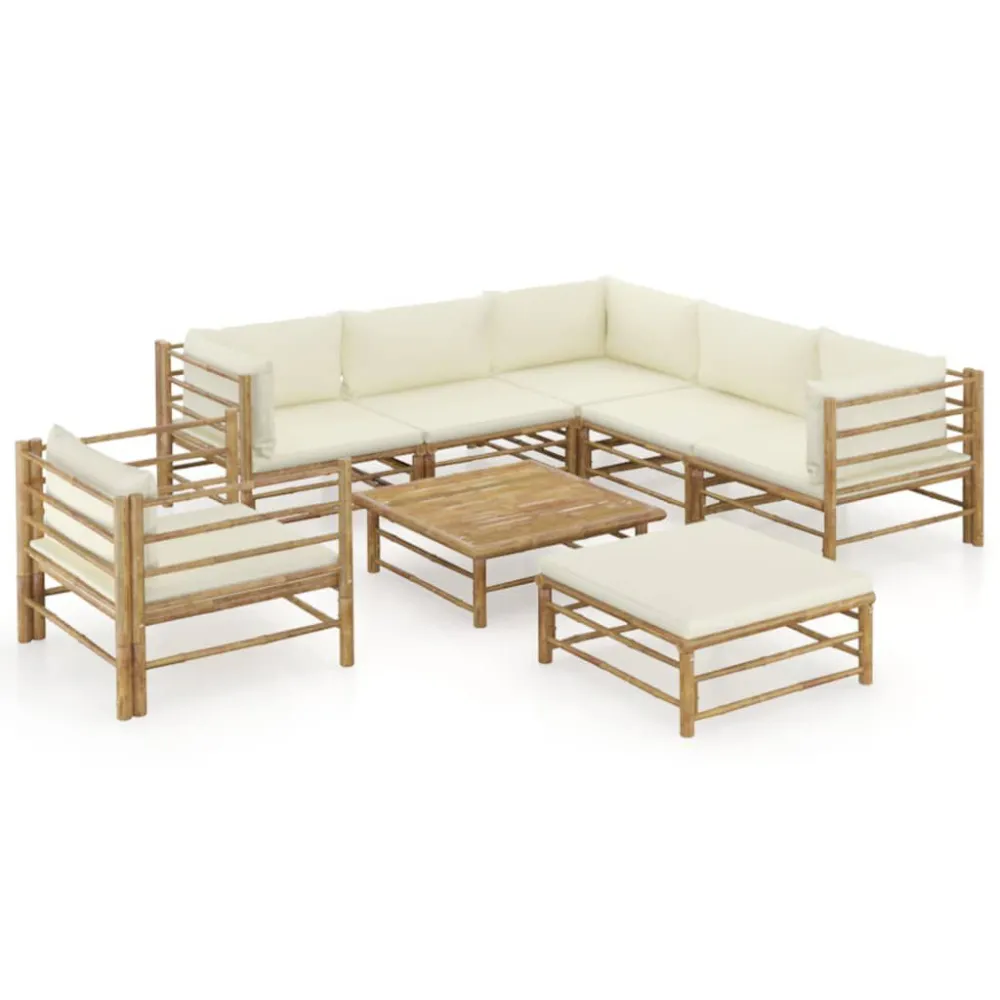 Premium Resina Sintetica Set Divani da Giardino 8 pz con Cuscini Bianco Crema Bambù