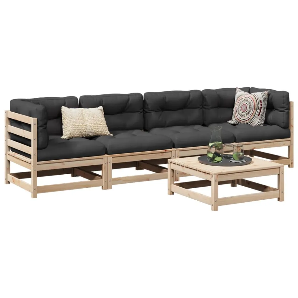 Premium Resina Sintetica Set Divani da Giardino 5 pz Legno Massello di Pino