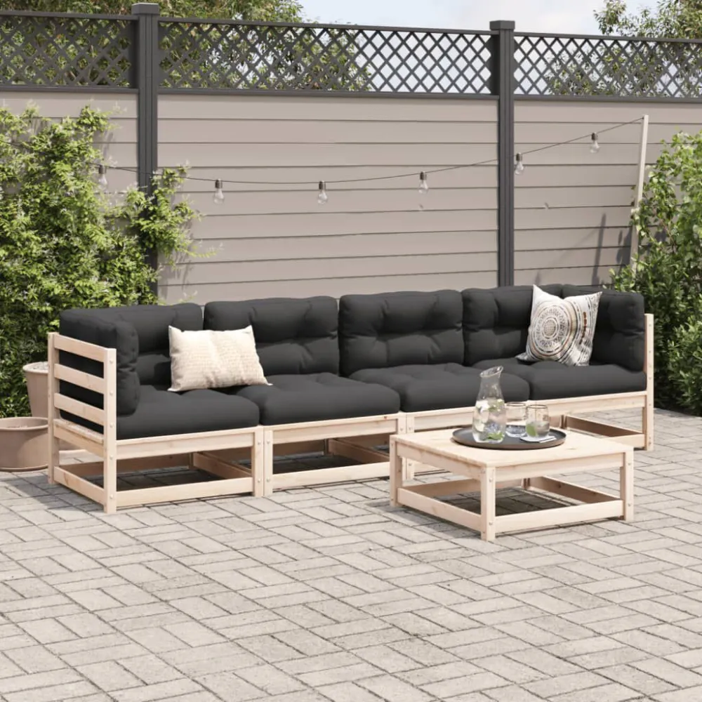 Premium Resina Sintetica Set Divani da Giardino 5 pz Legno Massello di Pino
