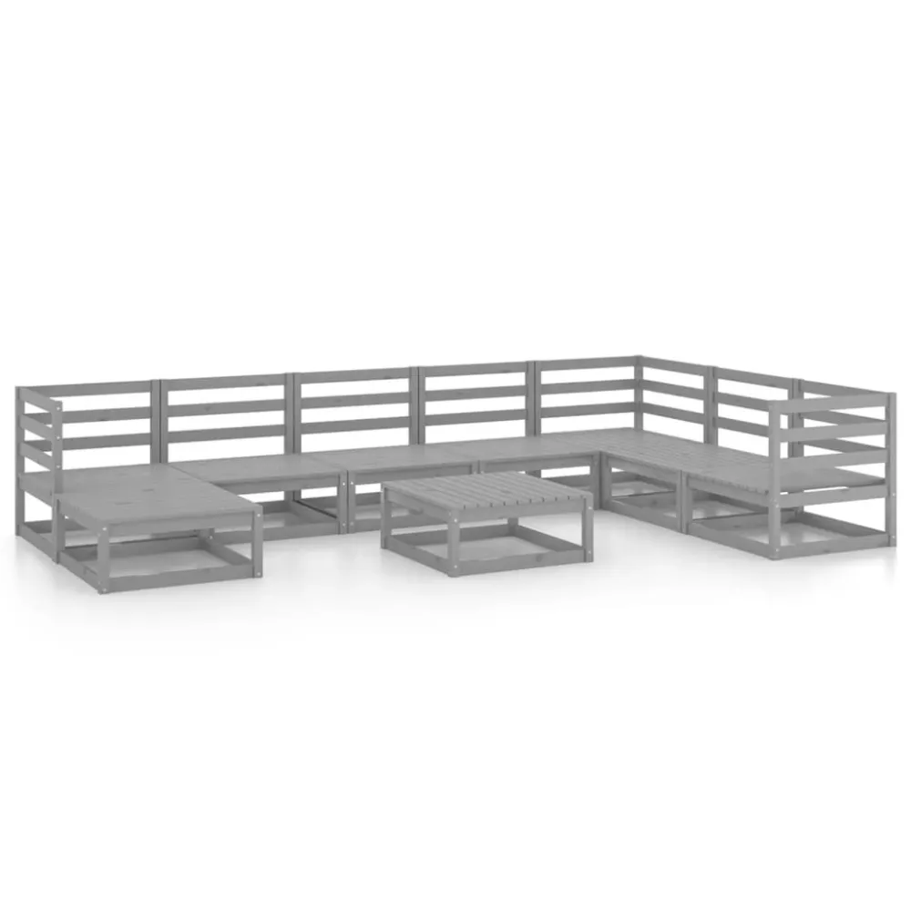 Premium Resina Sintetica Set Divani da Giardino 9 pz Grigi Legno Massello di Pino