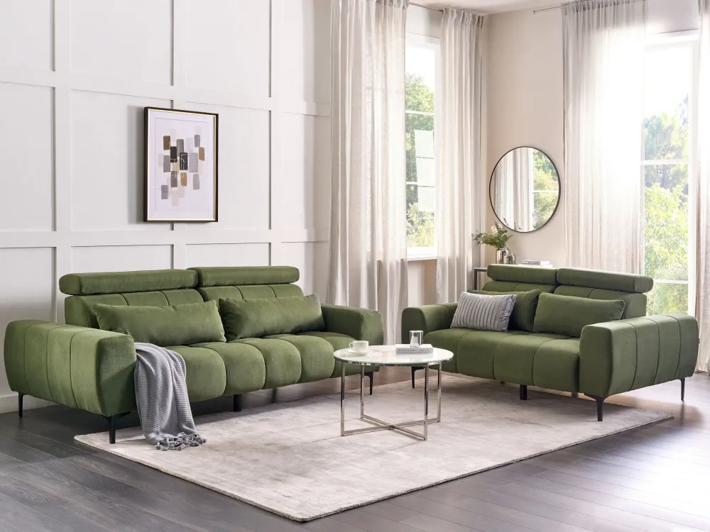 Premium Resina Sintetica Set di divani 5 posti tessuto verde VEGAMO