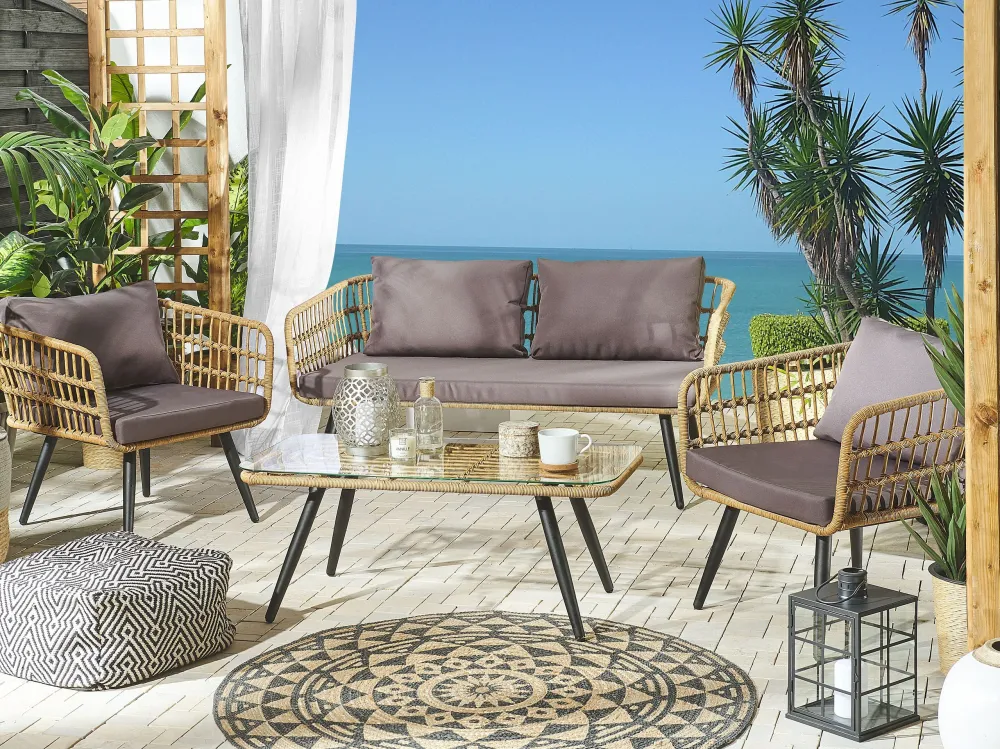 Sedia con Braccioli Set di divani FOBELLO Rattan sintetico Panna