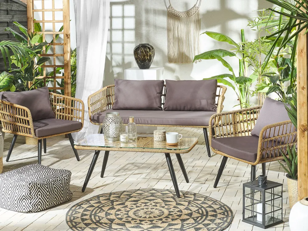 Sedia con Braccioli Set di divani FOBELLO Rattan sintetico Panna