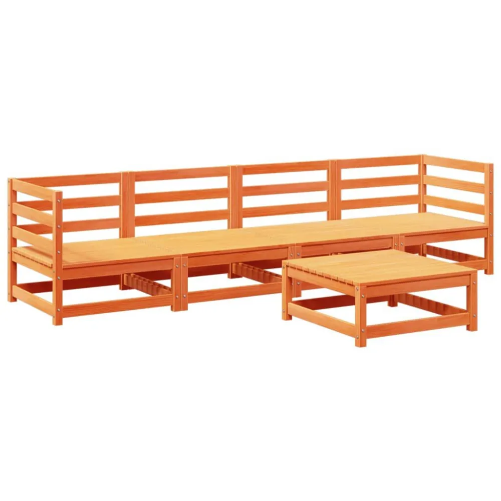 Sedia con Braccioli Set Divani da Giardino 5 pz Marrone Cera Legno Massello Pino