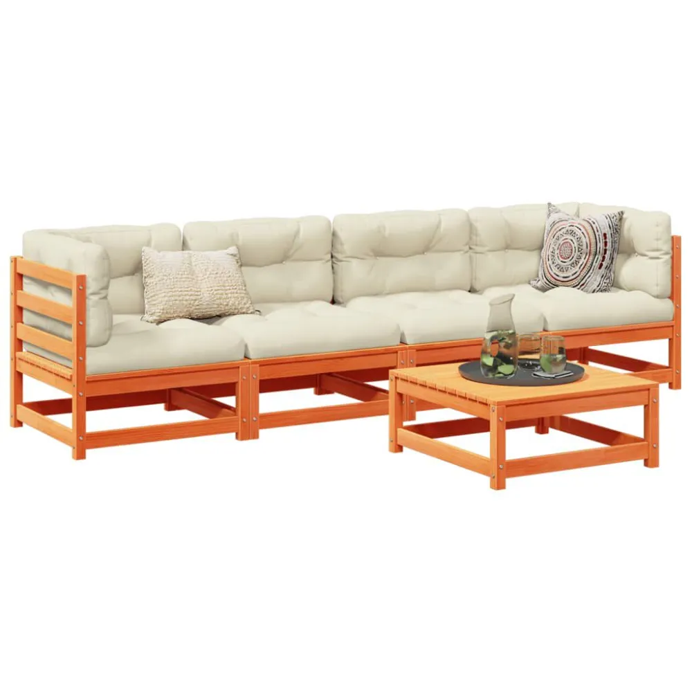 Sedia con Braccioli Set Divani da Giardino 5 pz Marrone Cera Legno Massello Pino