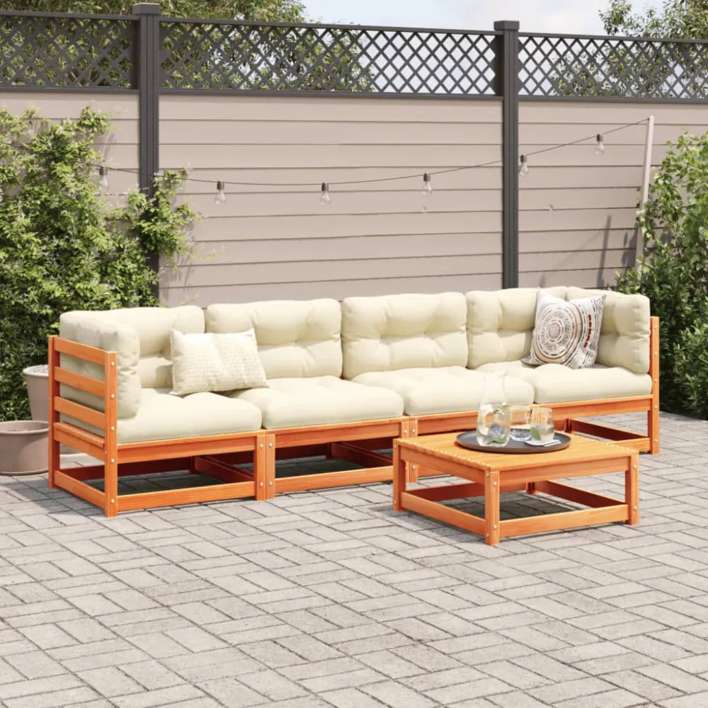 Sedia con Braccioli Set Divani da Giardino 5 pz Marrone Cera Legno Massello Pino