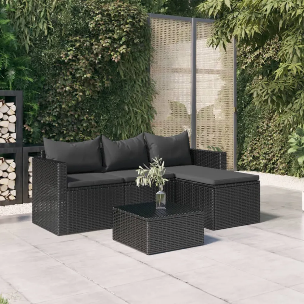 Sedia con Braccioli Set Divani da Giardino Nero Polyrattan