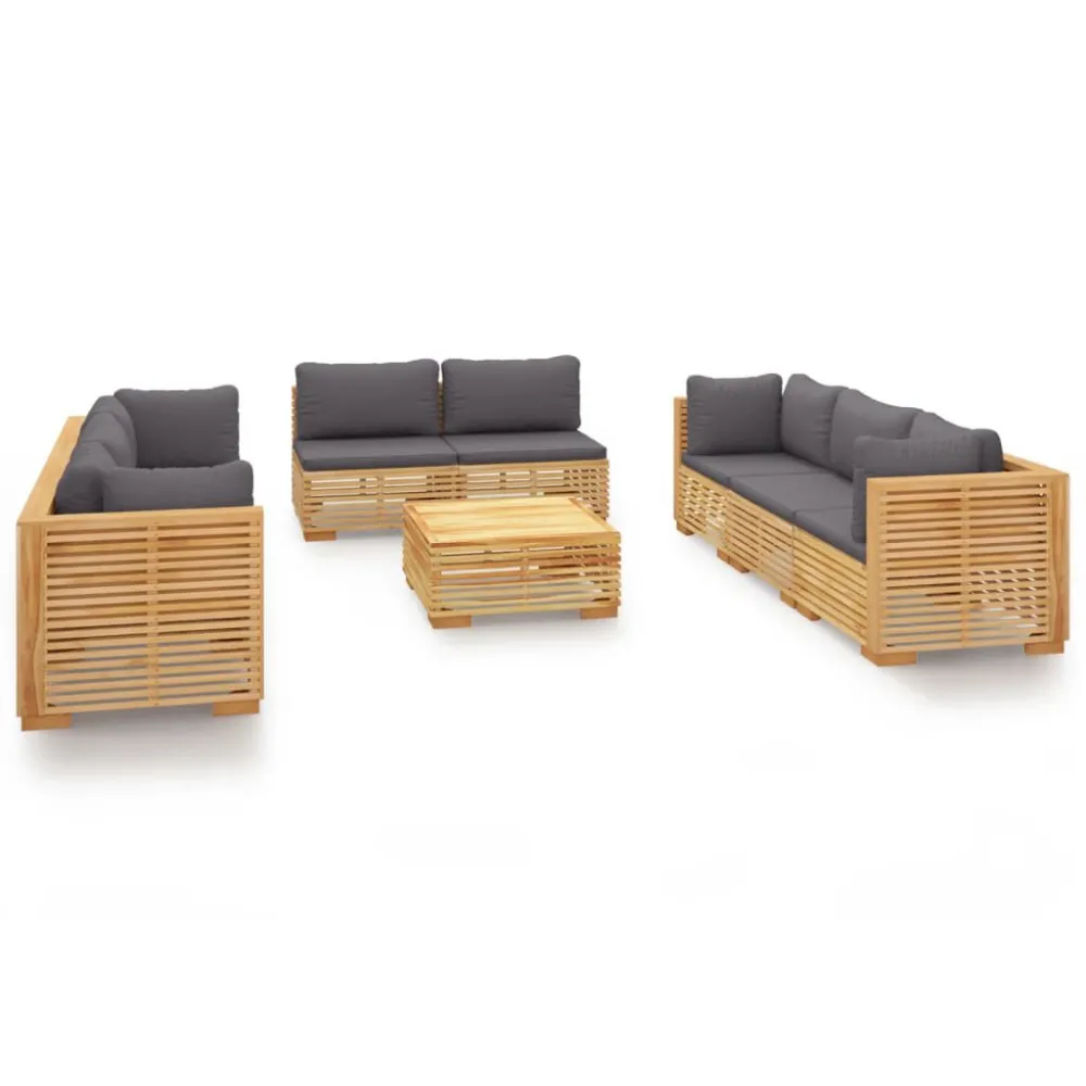 Sedia con Braccioli Set Divani da Giardino 9 pz con Cuscini Legno Massello di Teak