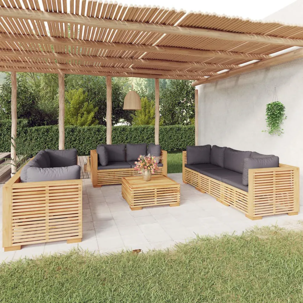 Sedia con Braccioli Set Divani da Giardino 9 pz con Cuscini Legno Massello di Teak