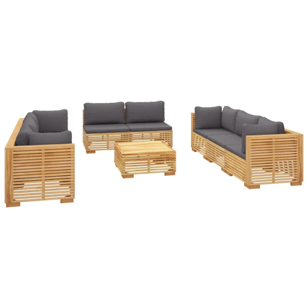 Sedia con Braccioli Set Divani da Giardino 9 pz con Cuscini Legno Massello di Teak