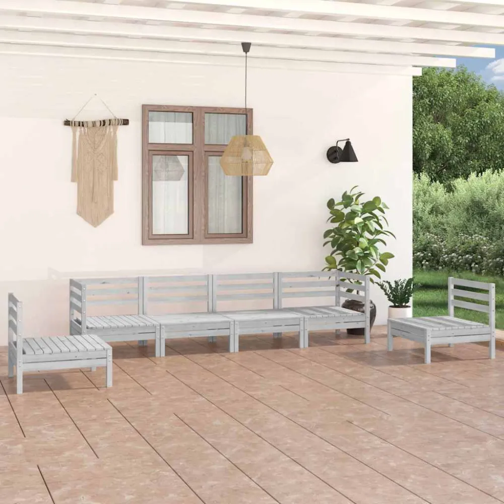 Sedia con Braccioli Set Divani da Giardino 6 pz Bianco Legno Massello di Pino