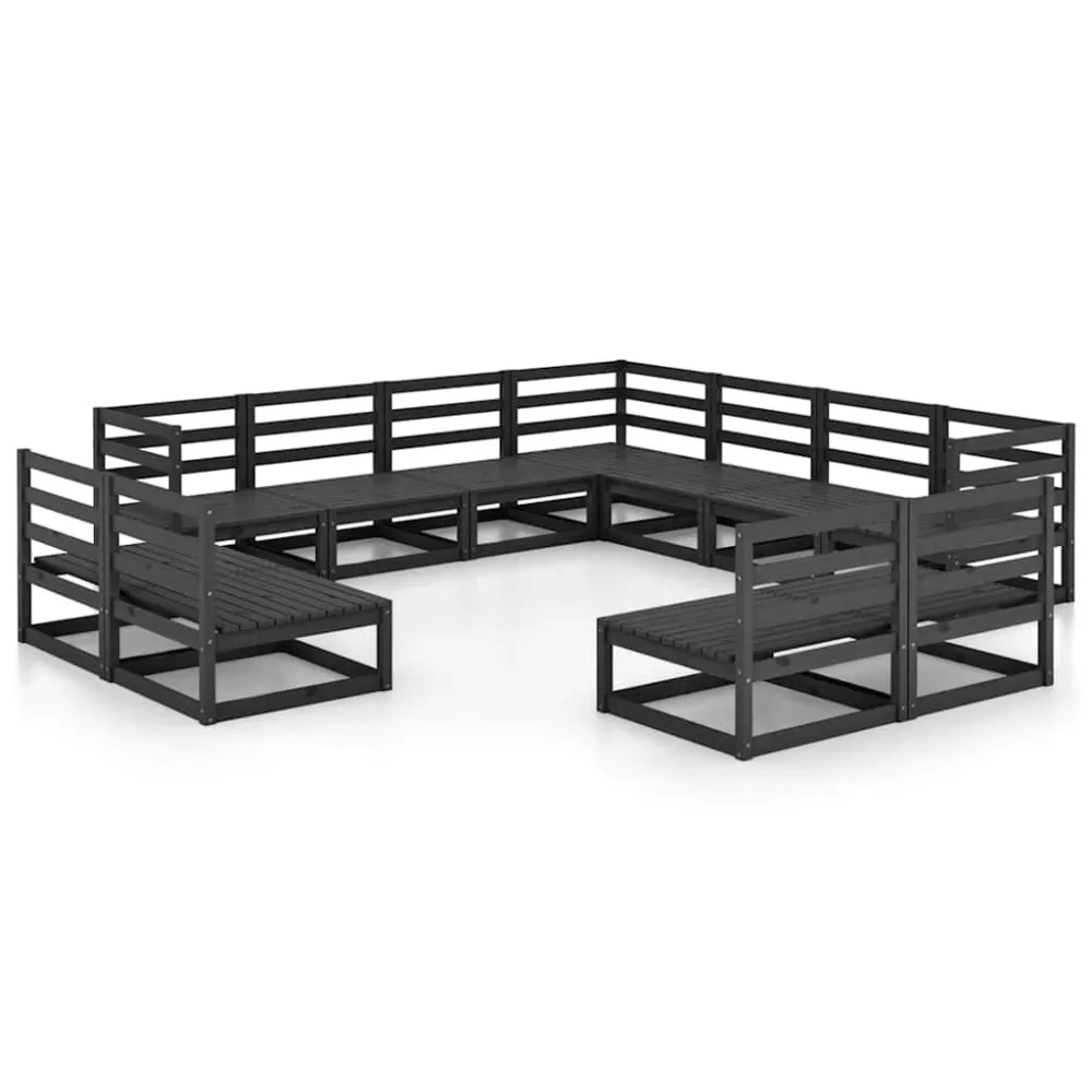 Sedia con Braccioli Set Divani da Giardino 11 pz Nero Legno Massello di Pino