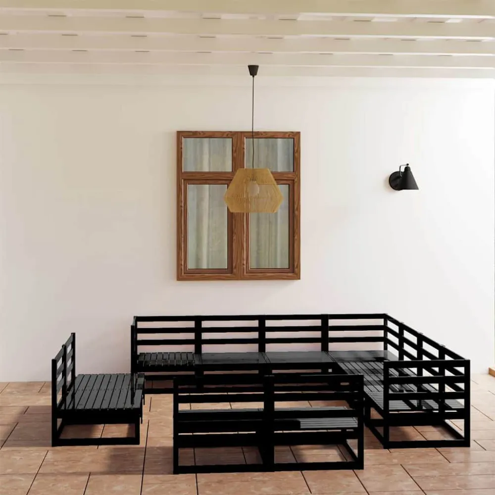 Sedia con Braccioli Set Divani da Giardino 11 pz Nero Legno Massello di Pino