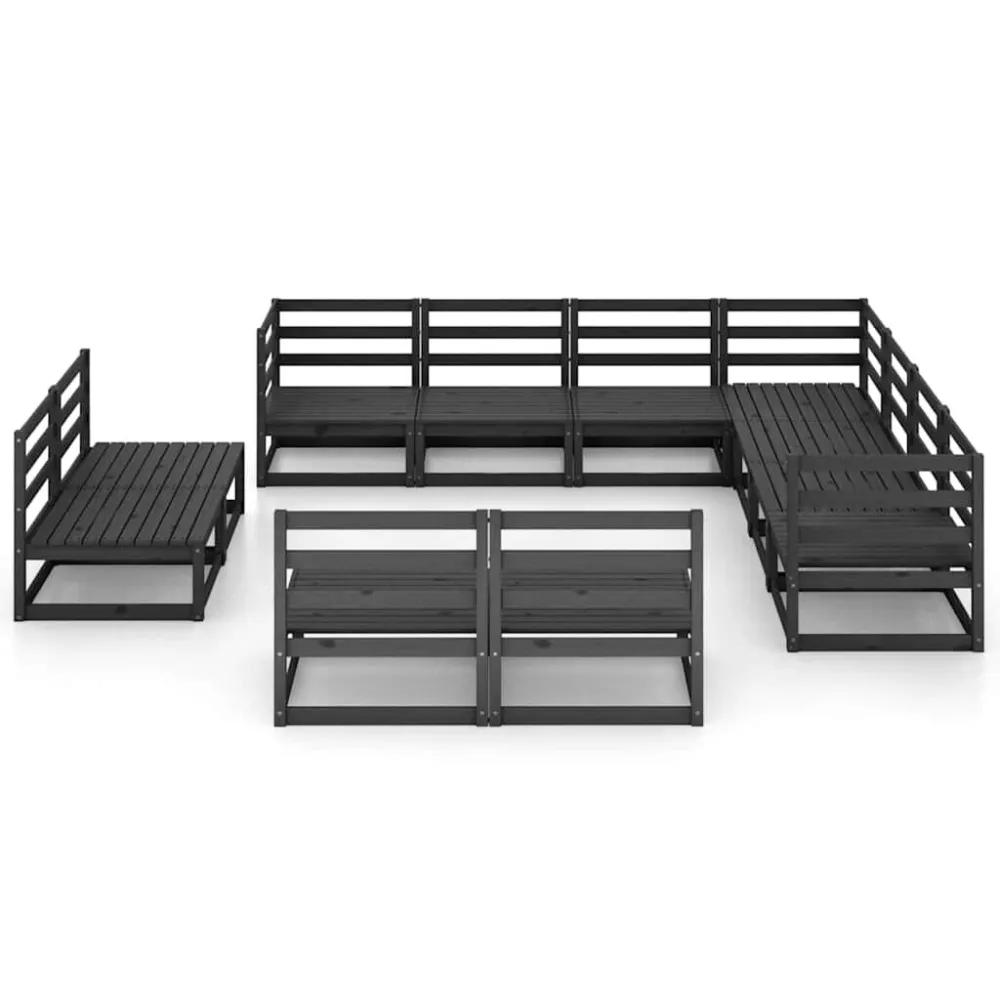 Sedia con Braccioli Set Divani da Giardino 11 pz Nero Legno Massello di Pino