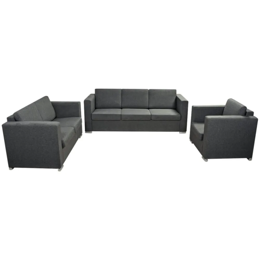 Sedia con Braccioli 3 Pz Set di Divani Stoffa Grigio Fosco
