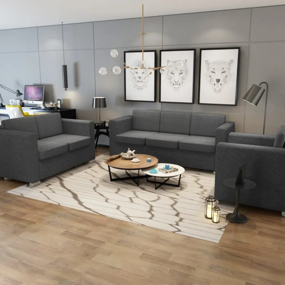 Sedia con Braccioli 3 Pz Set di Divani Stoffa Grigio Fosco