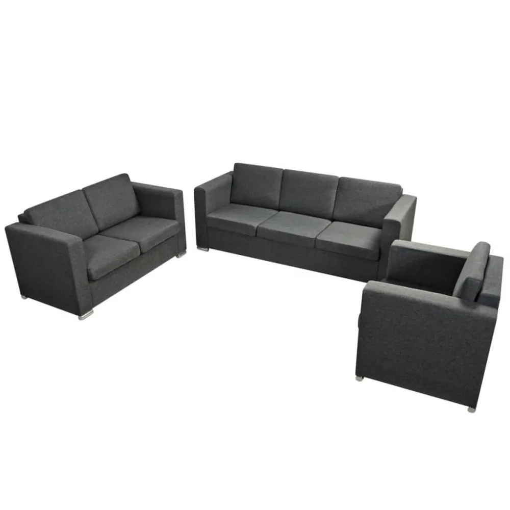 Sedia con Braccioli 3 Pz Set di Divani Stoffa Grigio Fosco