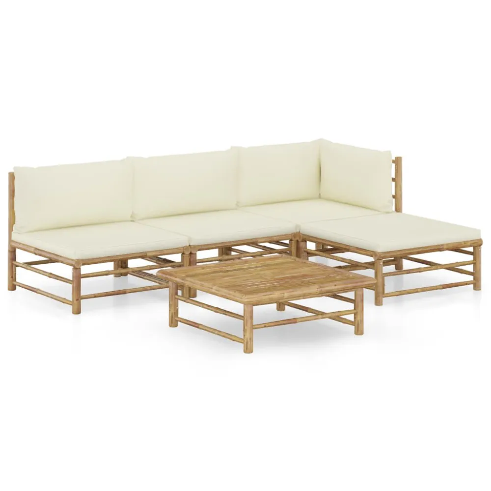 Sedia da Giardino Set Divani da Giardino 6 pz con Cuscini Bianco Crema Bambù