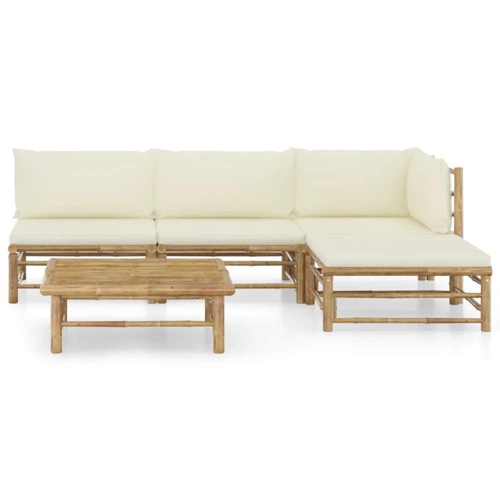 Sedia da Giardino Set Divani da Giardino 6 pz con Cuscini Bianco Crema Bambù