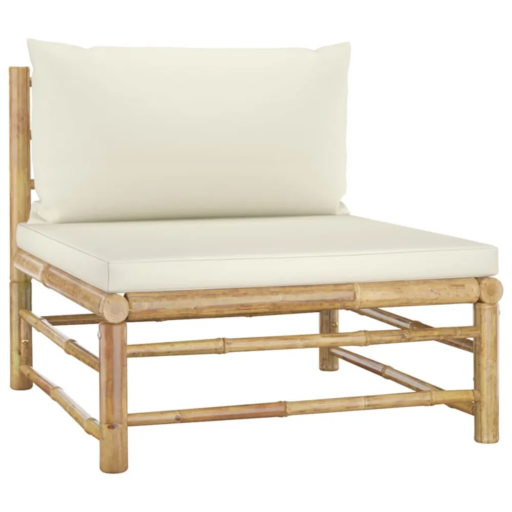 Sedia da Giardino Set Divani da Giardino 6 pz con Cuscini Bianco Crema Bambù
