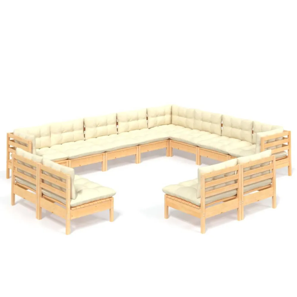 Sedia da Giardino Set Divani da Giardino 12 pz con Cuscini Crema Massello di Pino