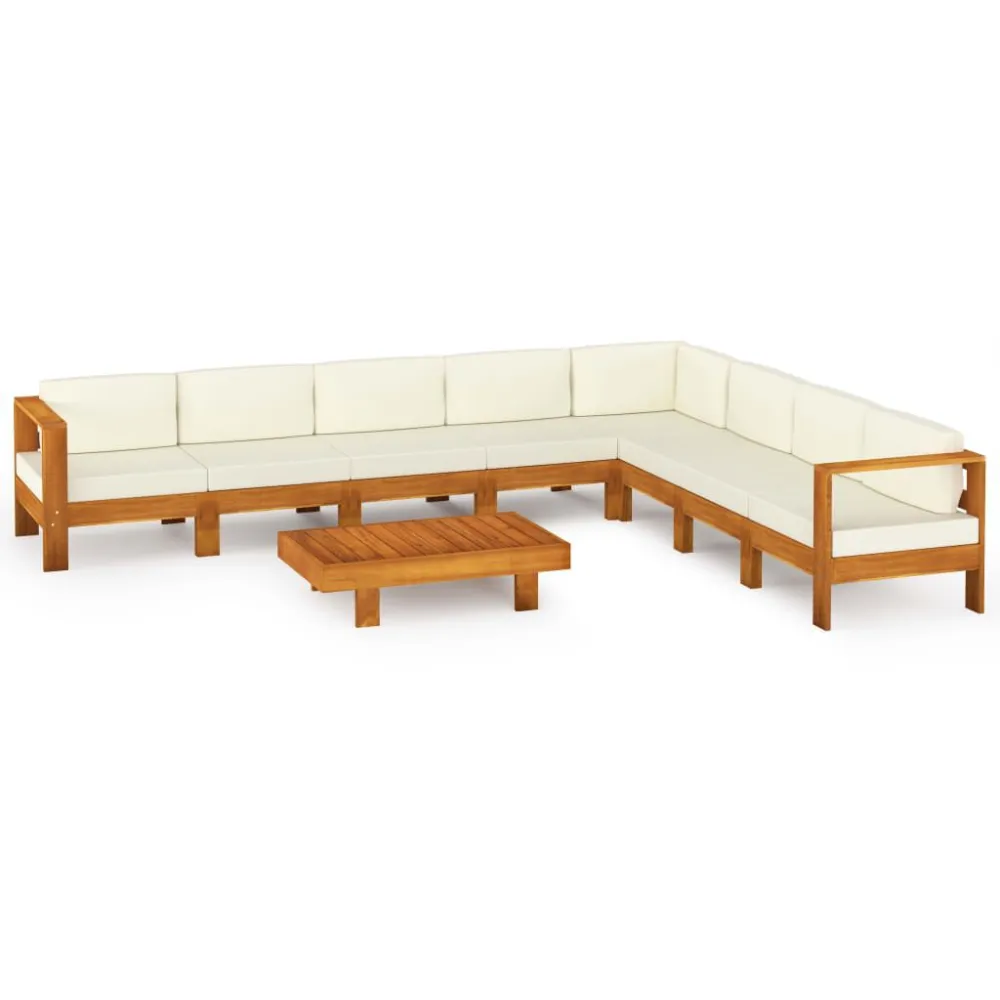 Sedia da Giardino Set Divani Giardino 9 pz Cuscini Bianco Crema Legno d'Acacia