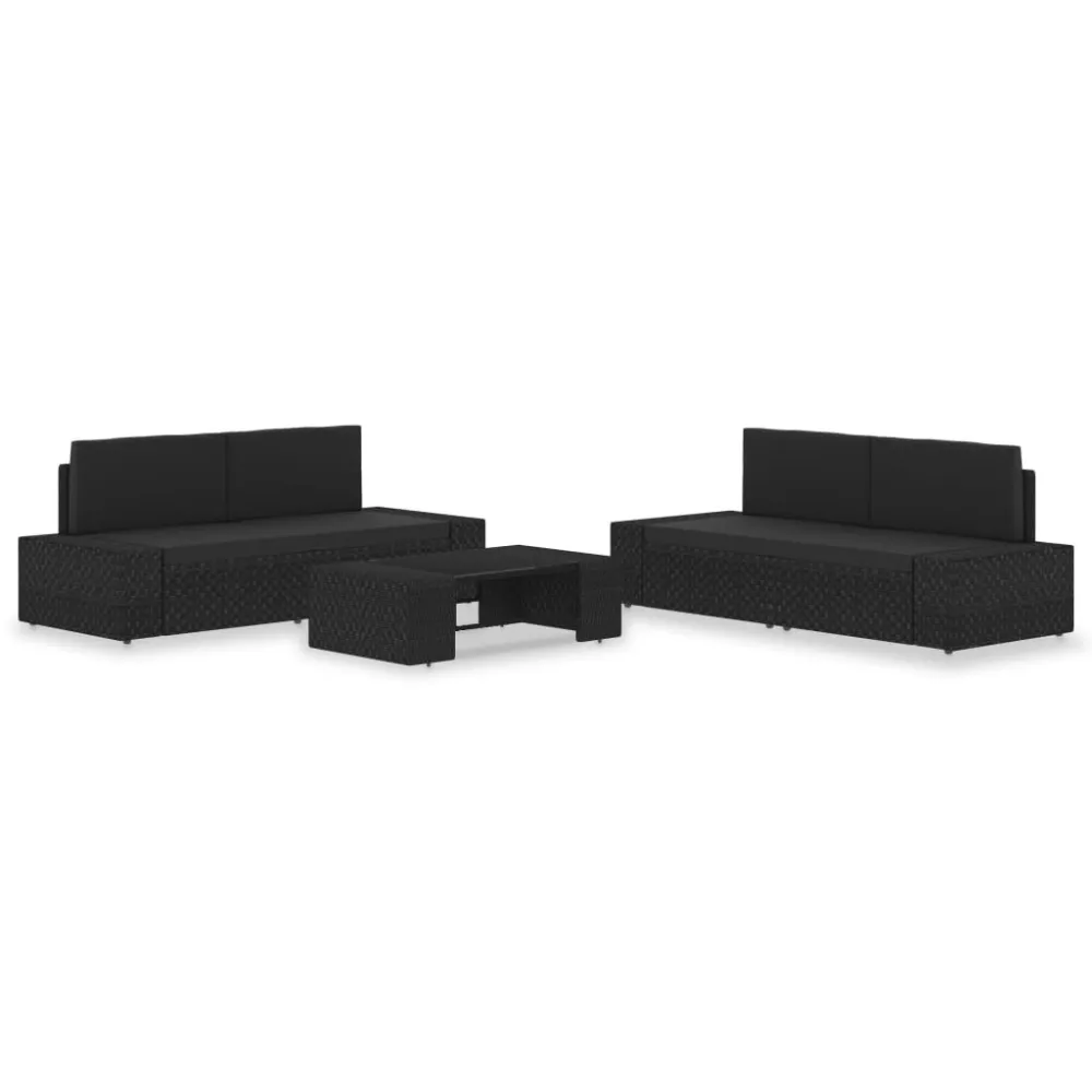 Sedia da Giardino Set Divani da Giardino 5 pz Polyrattan Nero