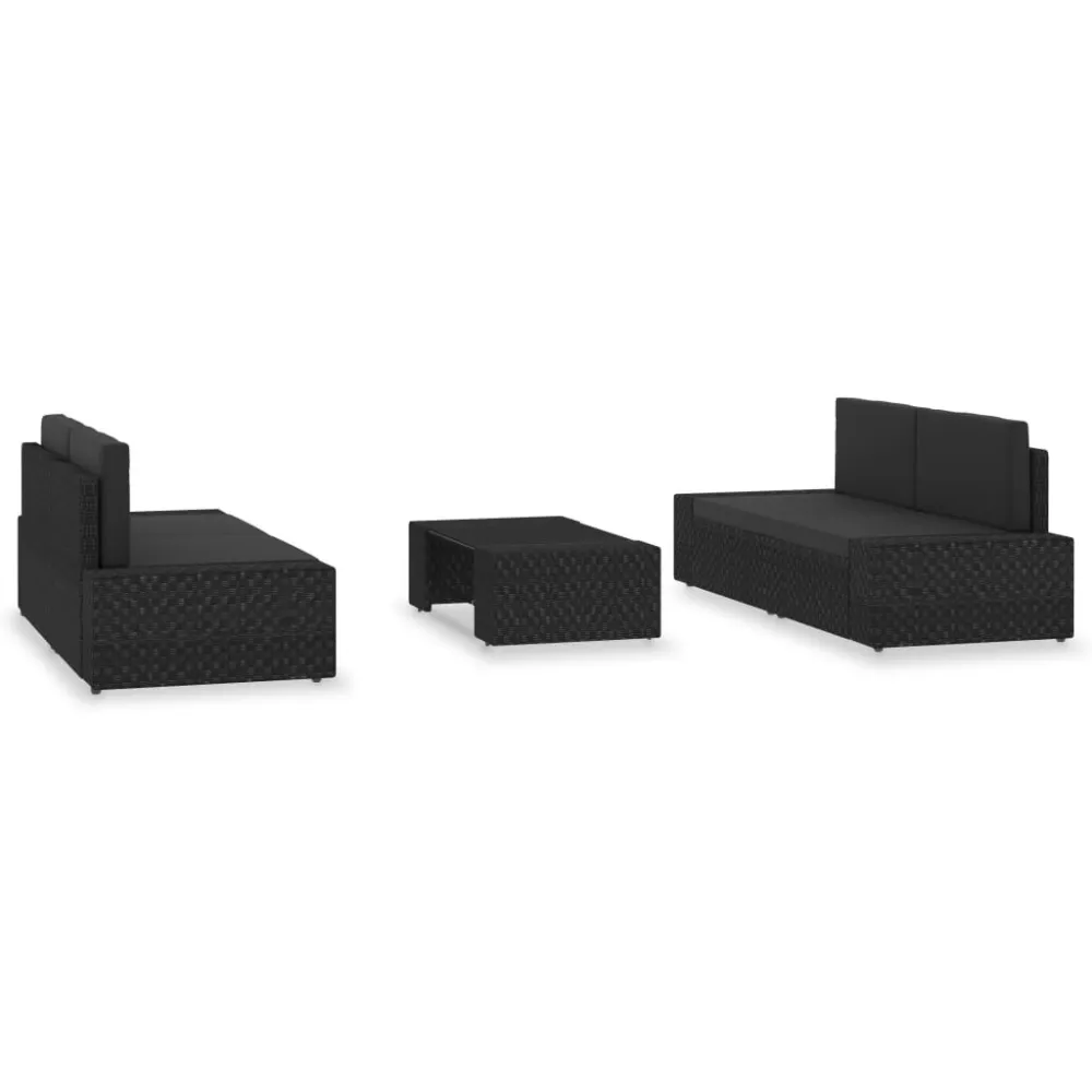 Sedia da Giardino Set Divani da Giardino 5 pz Polyrattan Nero