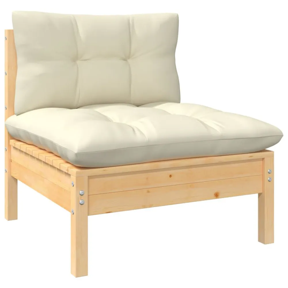 Sedia Pieghevole Set Divani da Giardino 12 pz con Cuscini Crema Massello di Pino