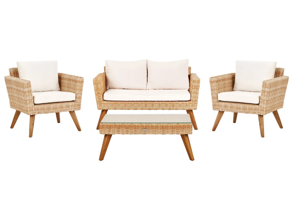 Sedia Pieghevole Set di divani VITTORIA Rattan sintetico Bianco macchiato