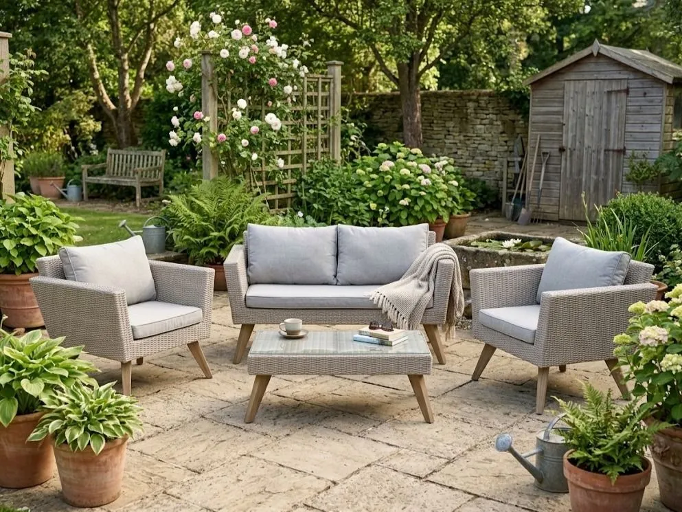 Sedia Pieghevole Set di divani VITTORIA Rattan sintetico Grigio