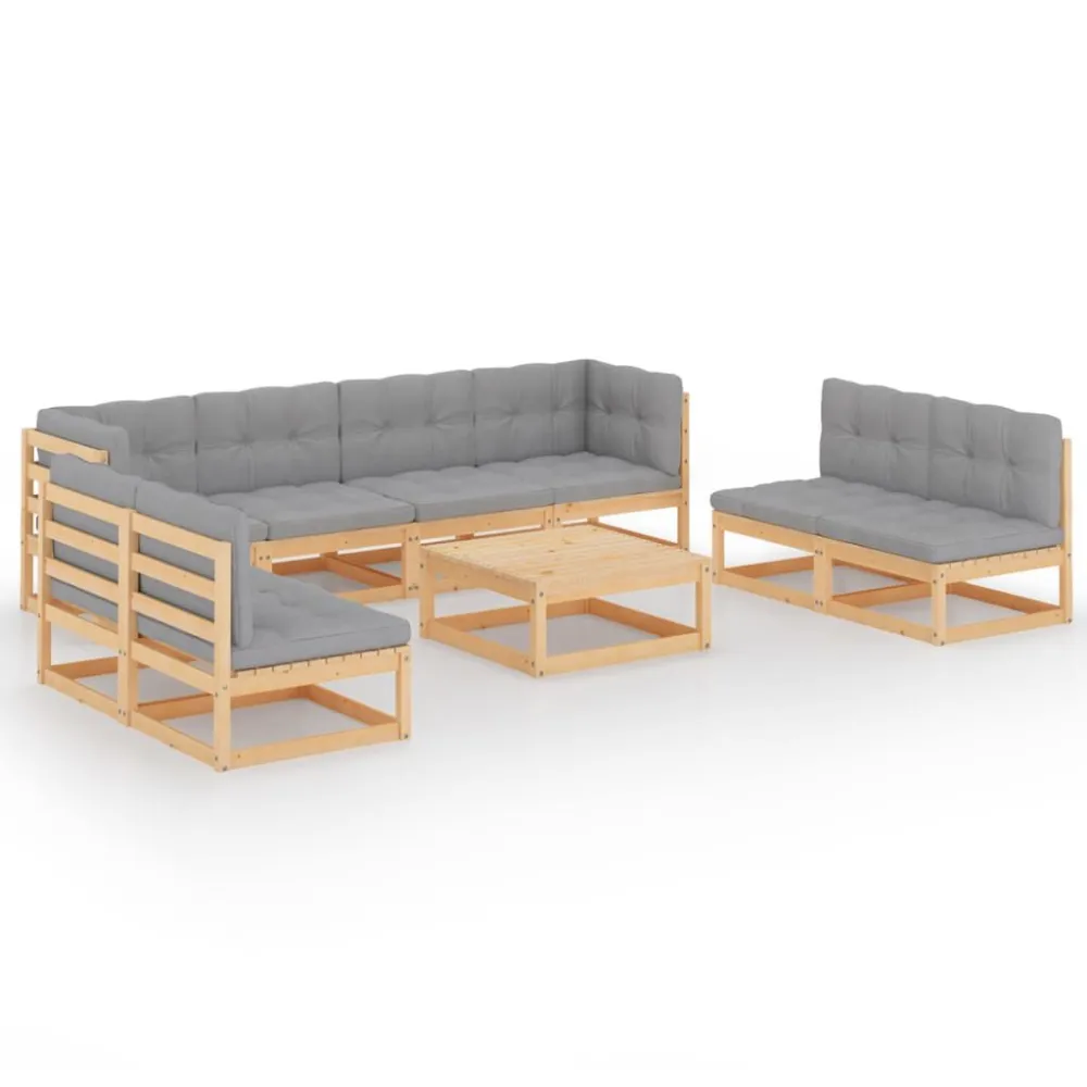 Sedia da Terrazzo Set Divani da Giardino 9 pz con Cuscini Legno Massello di Pino