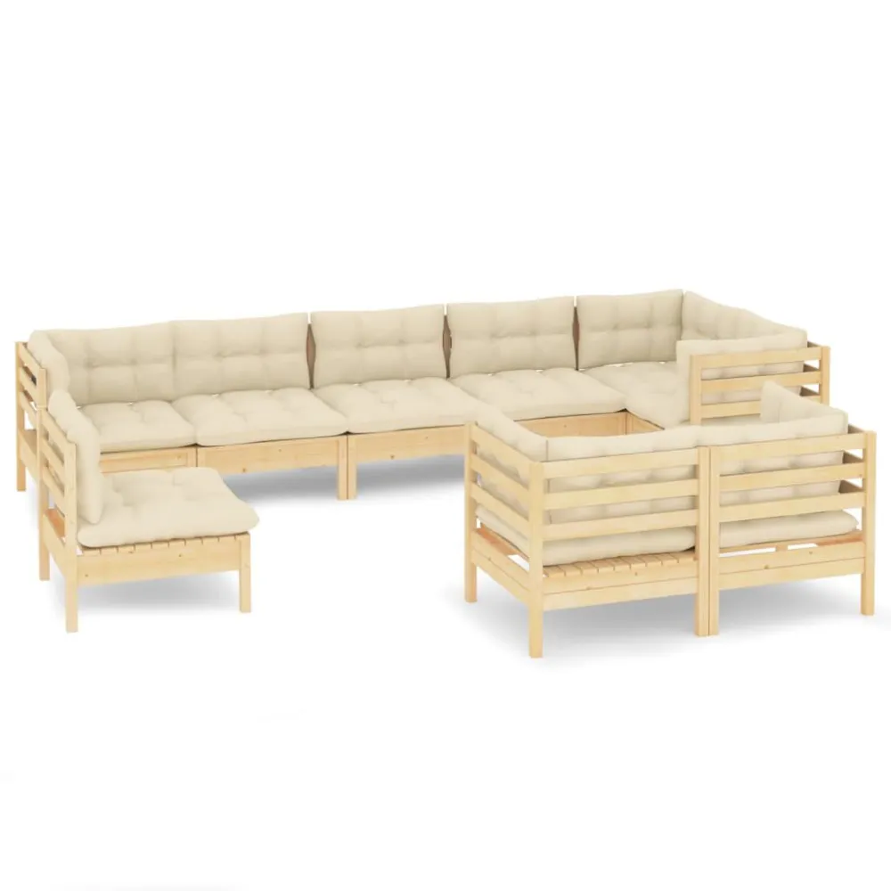 Sedia da Terrazzo Set Divani da Giardino 9 pz con Cuscini Crema Massello di Pino