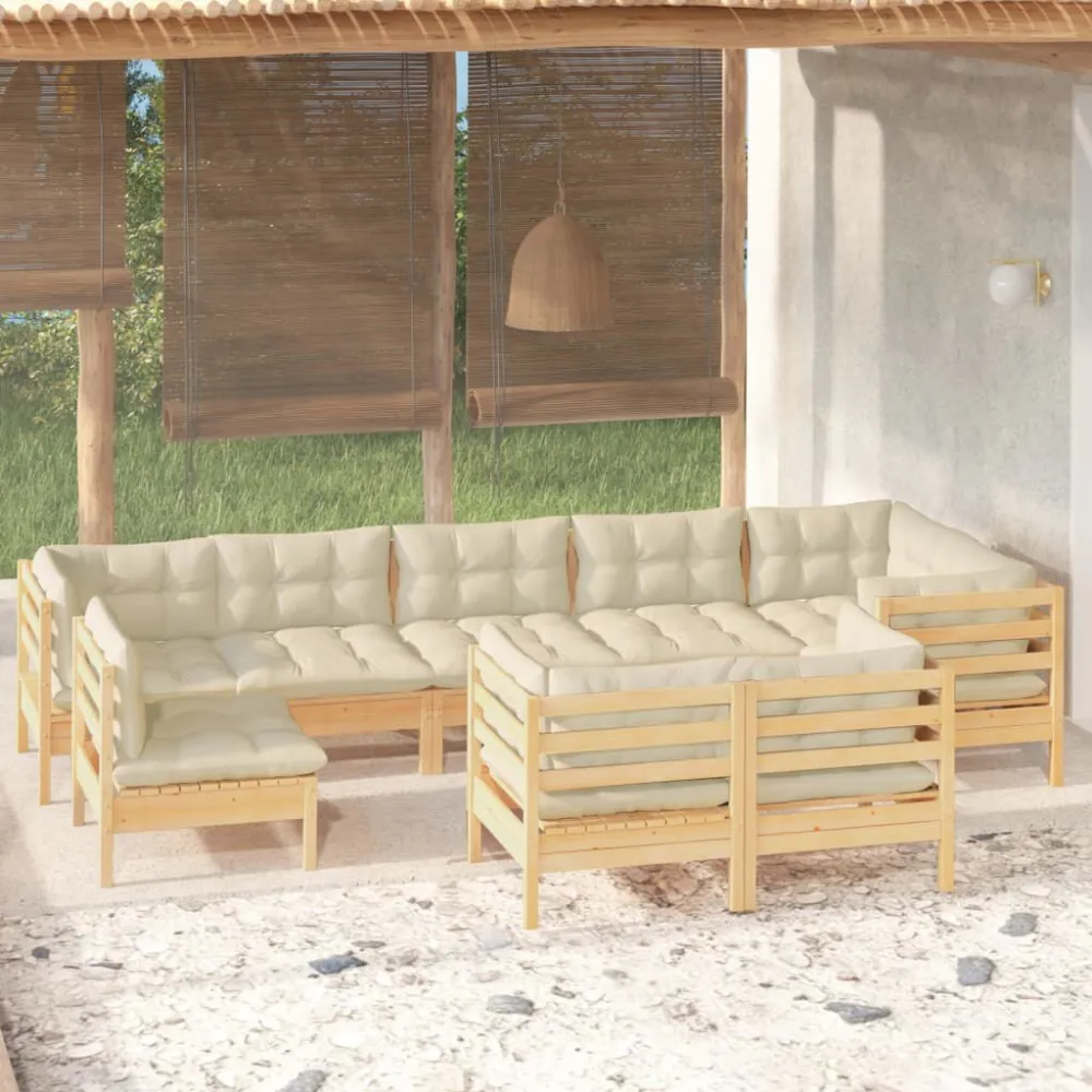 Sedia da Terrazzo Set Divani da Giardino 9 pz con Cuscini Crema Massello di Pino